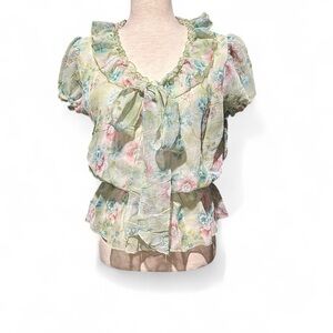 Vintage Pastel greens Floral Blouse